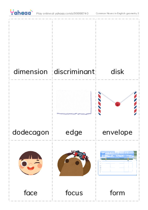 Common Nouns in English: geometry 3 PDF flaschards with images