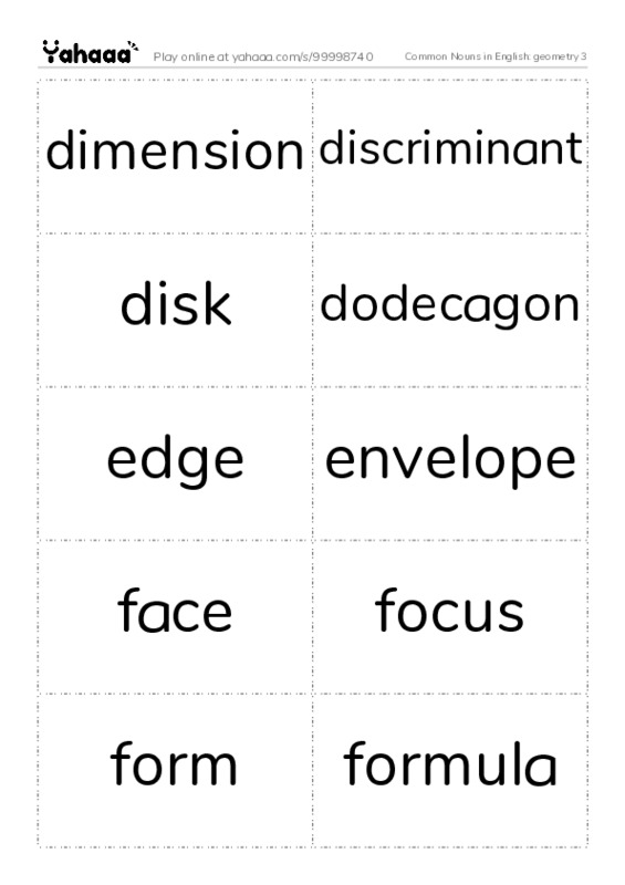 Common Nouns in English: geometry 3 PDF two columns flashcards