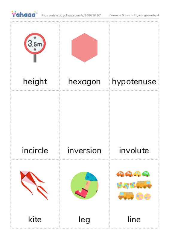 Common Nouns in English: geometry 4 PDF flaschards with images