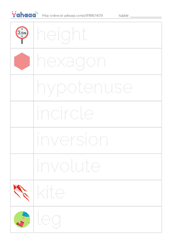 Common Nouns in English: geometry 4 PDF one column image words