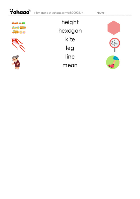 Common Nouns in English: geometry 4 PDF three columns match words
