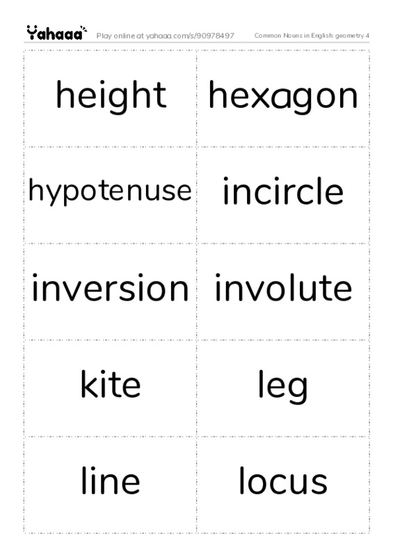 Common Nouns in English: geometry 4 PDF two columns flashcards