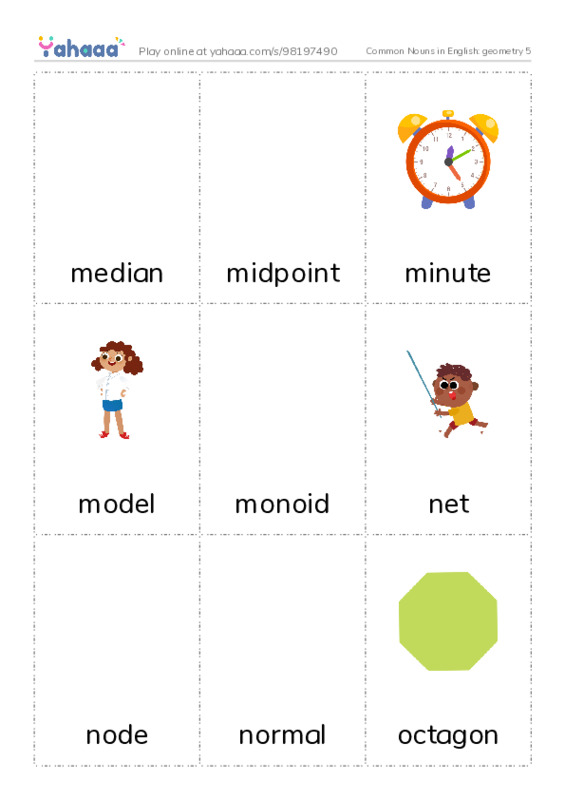 Common Nouns in English: geometry 5 PDF flaschards with images