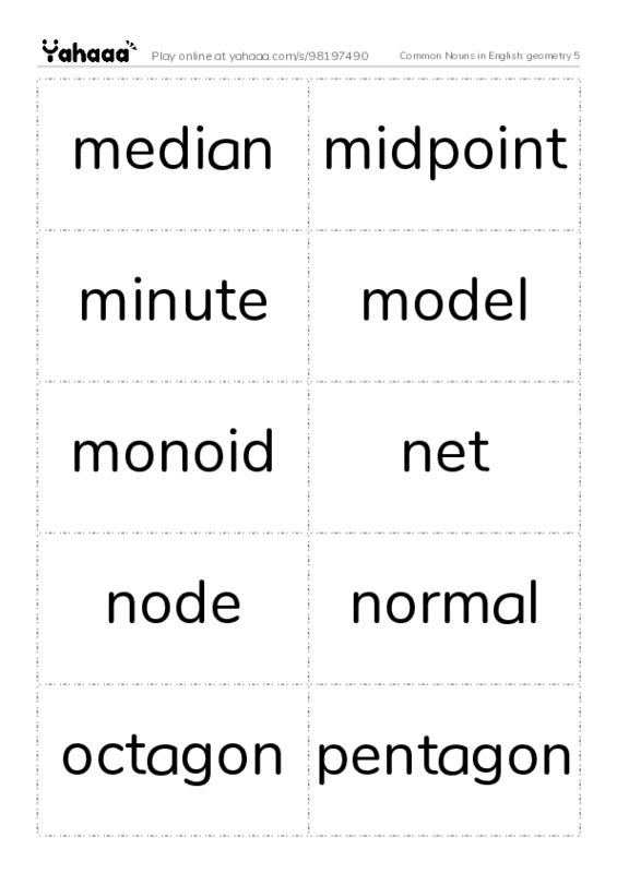 Common Nouns in English: geometry 5 PDF two columns flashcards