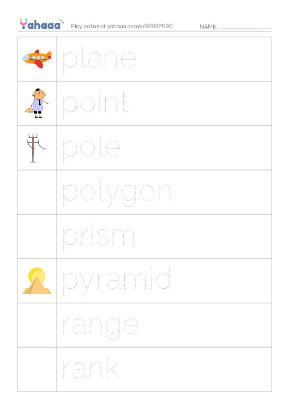 Common Nouns in English: geometry 6 PDF one column image words