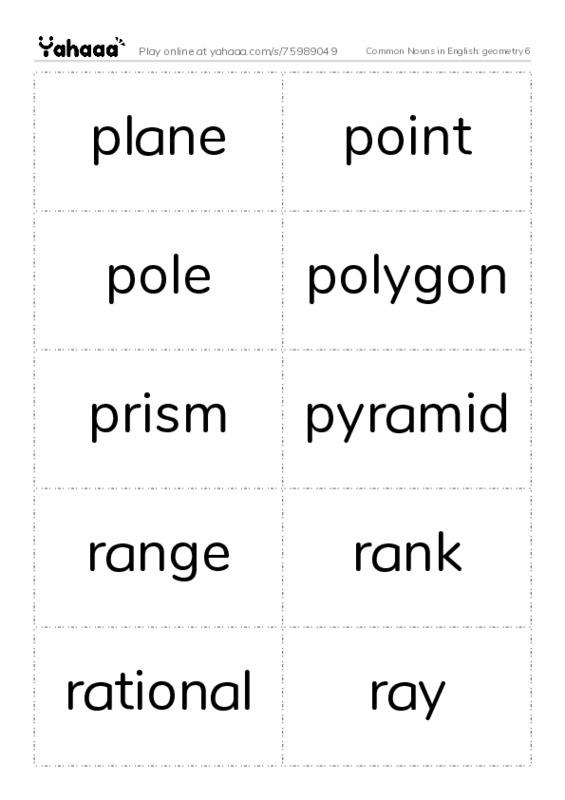 Common Nouns in English: geometry 6 PDF two columns flashcards
