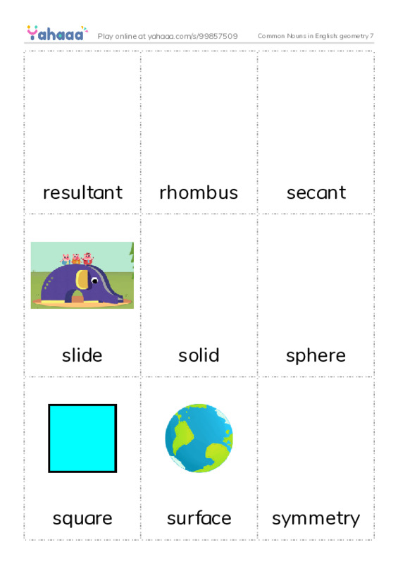 Common Nouns in English: geometry 7 PDF flaschards with images