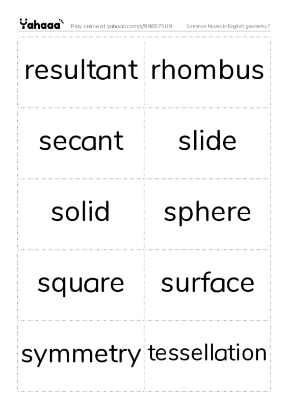 Common Nouns in English: geometry 7 PDF two columns flashcards