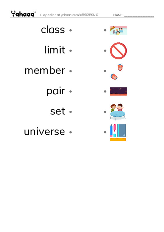 Common Nouns in English: set theory 1 PDF link match words worksheet