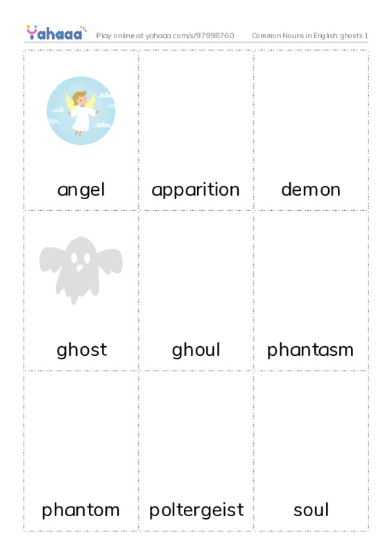 Common Nouns in English: ghosts 1 PDF flaschards with images