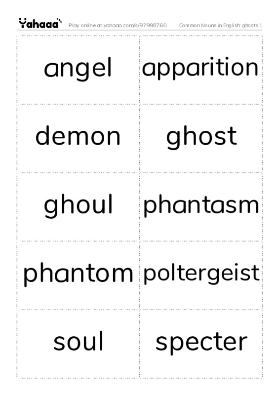 Common Nouns in English: ghosts 1 PDF two columns flashcards