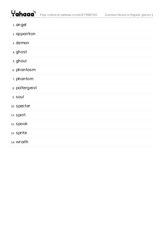 Common Nouns in English: ghosts 1 PDF words glossary