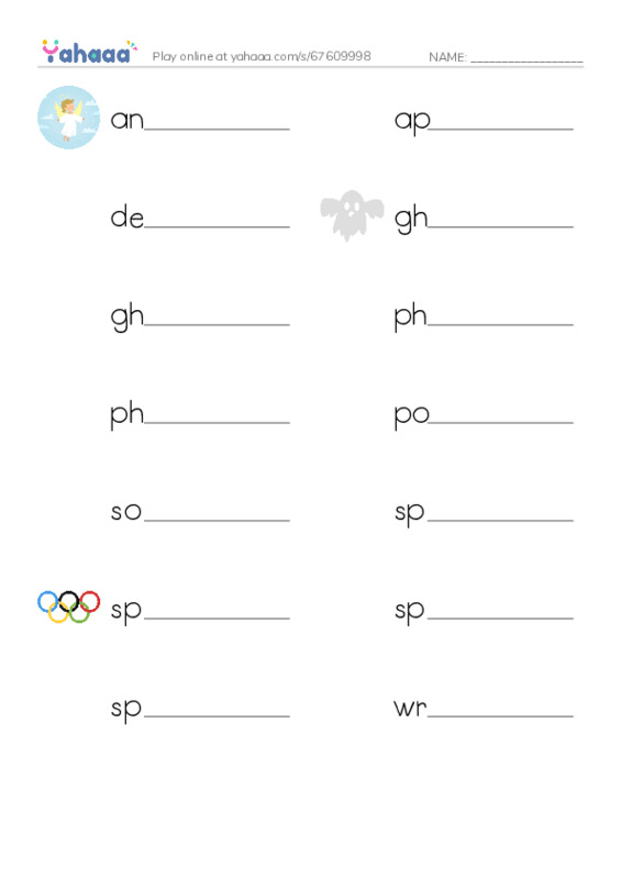 Common Nouns in English: ghosts 1 PDF worksheet writing row