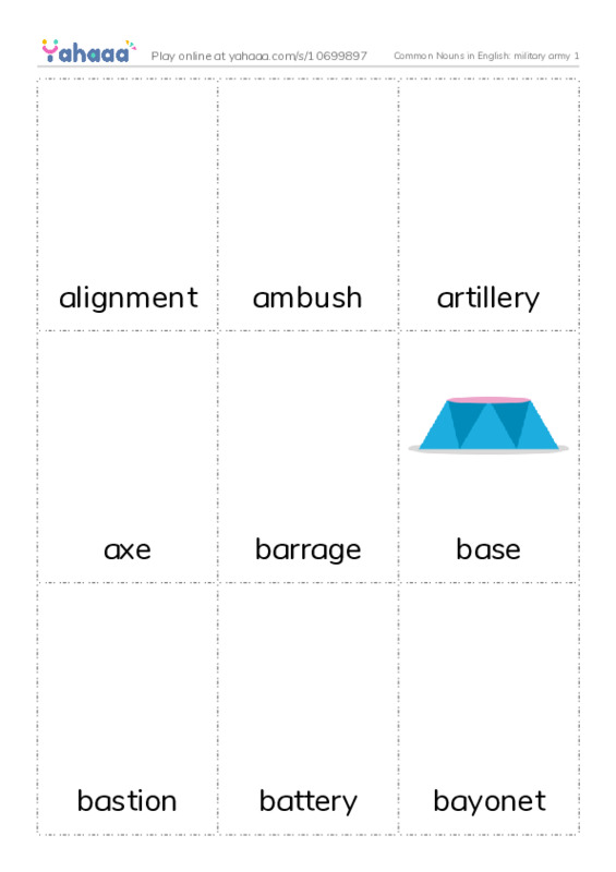 Common Nouns in English: military army 1 PDF flaschards with images