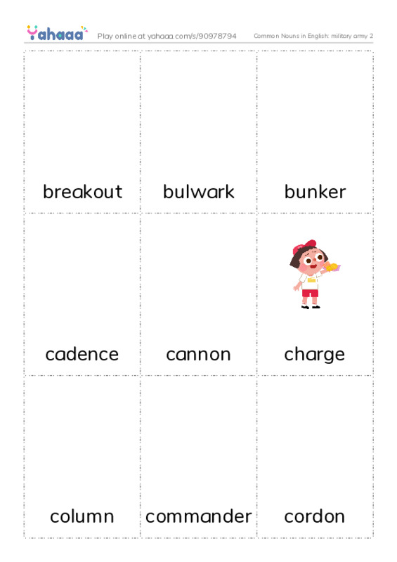 Common Nouns in English: military army 2 PDF flaschards with images