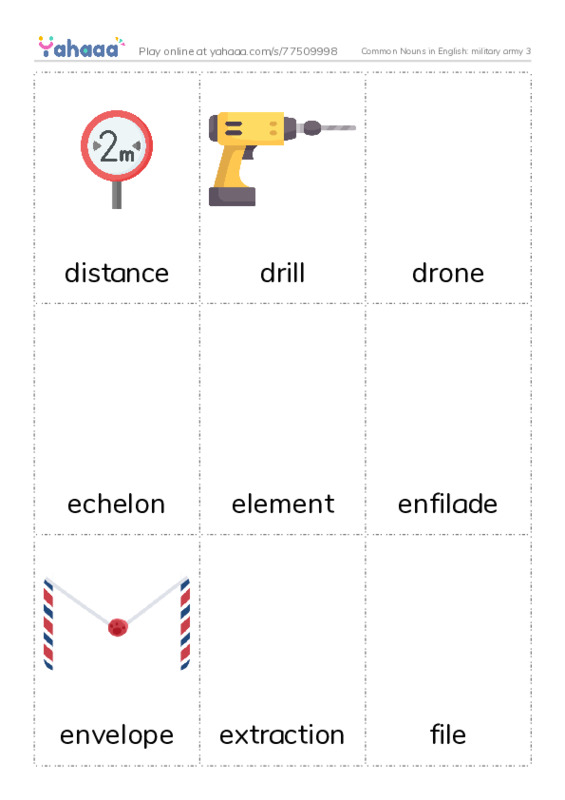 Common Nouns in English: military army 3 PDF flaschards with images