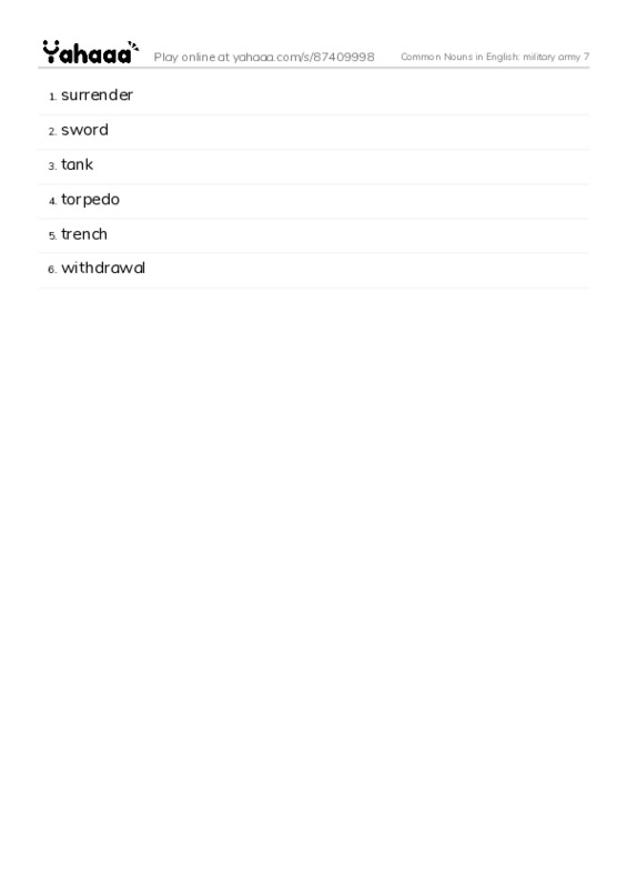 Common Nouns in English: military army 7 PDF words glossary