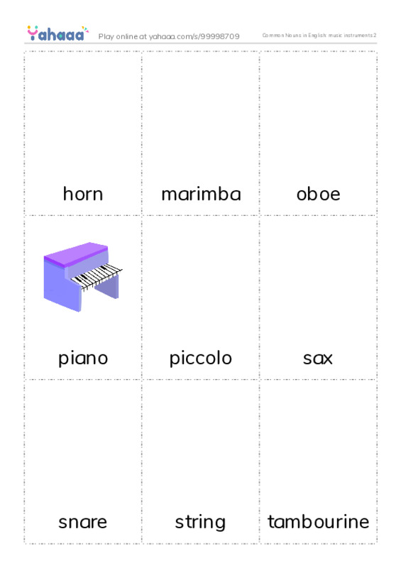 Common Nouns in English: music instruments 2 PDF flaschards with images