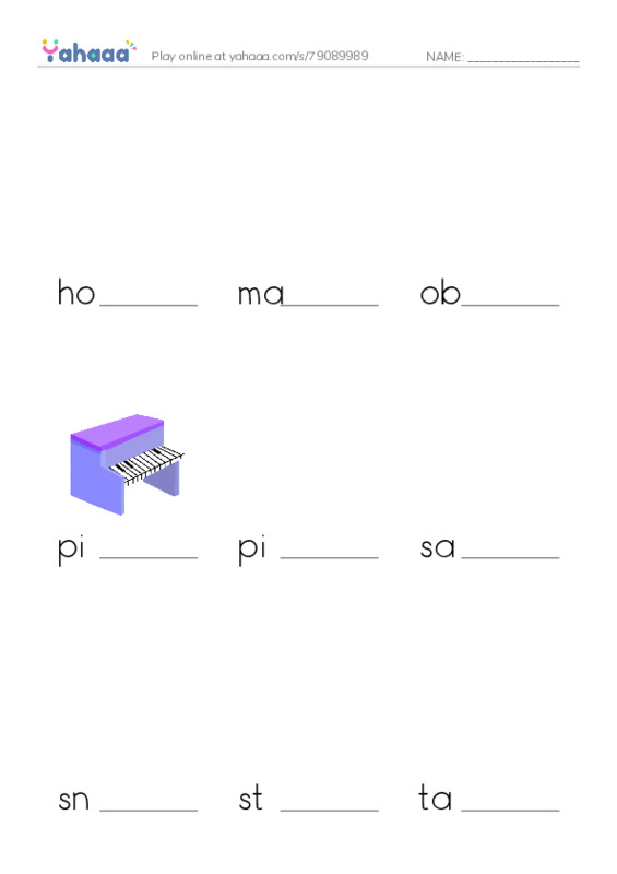 Common Nouns in English: music instruments 2 PDF worksheet to fill in words gaps