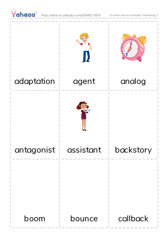 Common Nouns in English: filmmaking 1 PDF flaschards with images