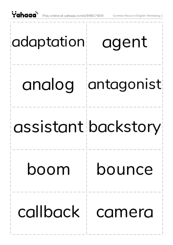 Common Nouns in English: filmmaking 1 PDF two columns flashcards