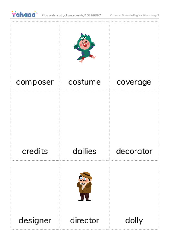 Common Nouns in English: filmmaking 2 PDF flaschards with images