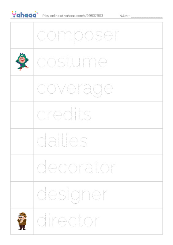 Common Nouns in English: filmmaking 2 PDF one column image words