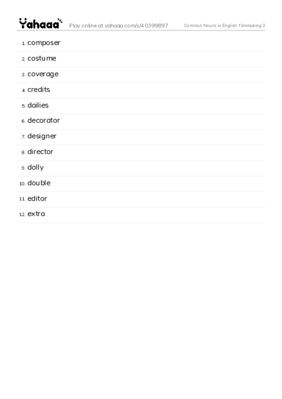 Common Nouns in English: filmmaking 2 PDF words glossary