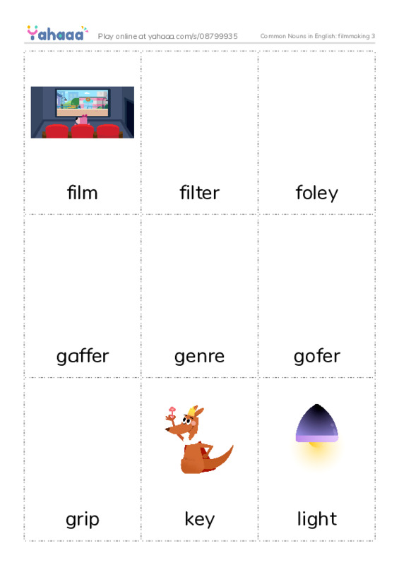 Common Nouns in English: filmmaking 3 PDF flaschards with images