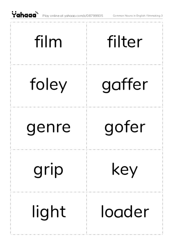 Common Nouns in English: filmmaking 3 PDF two columns flashcards