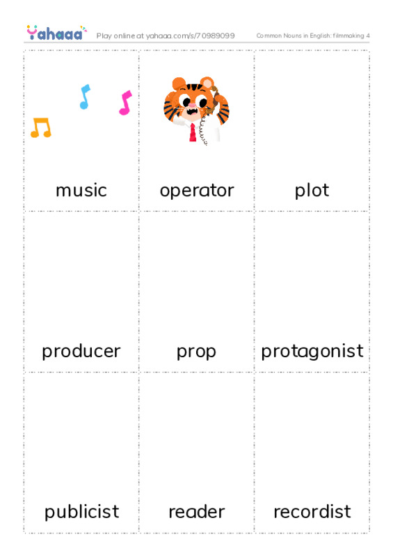 Common Nouns in English: filmmaking 4 PDF flaschards with images