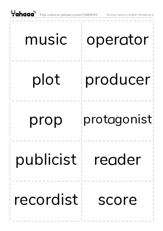 Common Nouns in English: filmmaking 4 PDF two columns flashcards