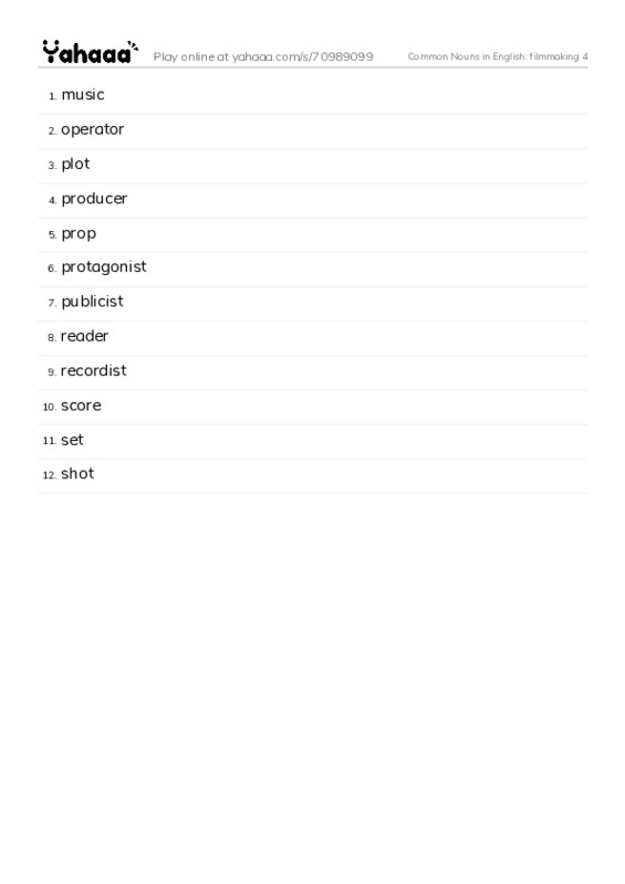 Common Nouns in English: filmmaking 4 PDF words glossary