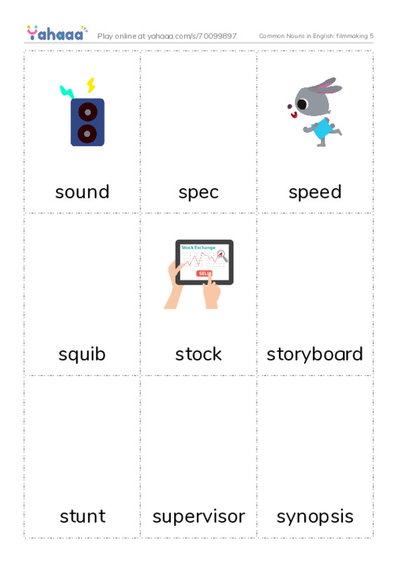 Common Nouns in English: filmmaking 5 PDF flaschards with images