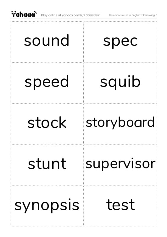 Common Nouns in English: filmmaking 5 PDF two columns flashcards