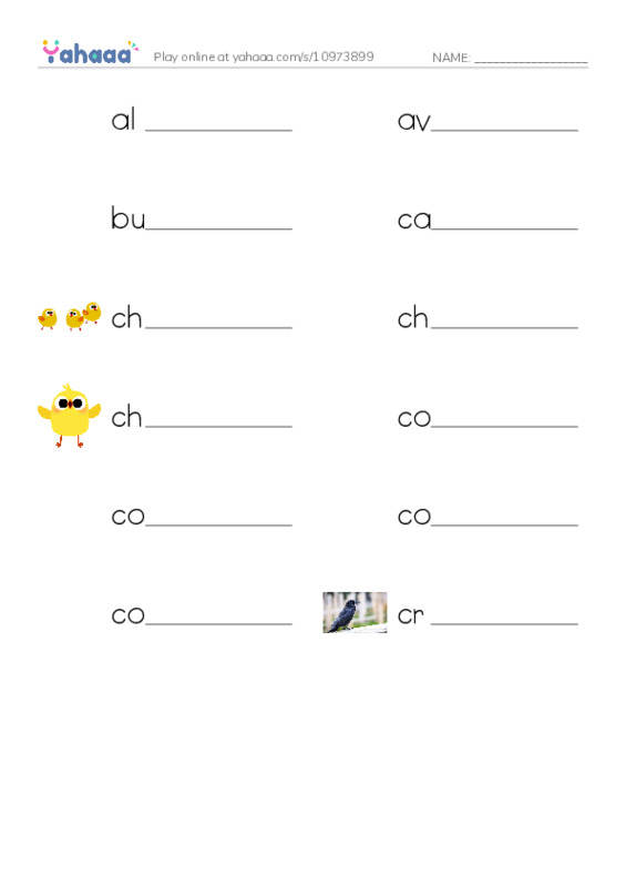 Common Nouns in English: birds 1 PDF worksheet writing row