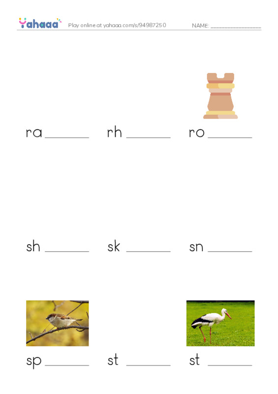 Common Nouns in English: birds 5 PDF worksheet to fill in words gaps