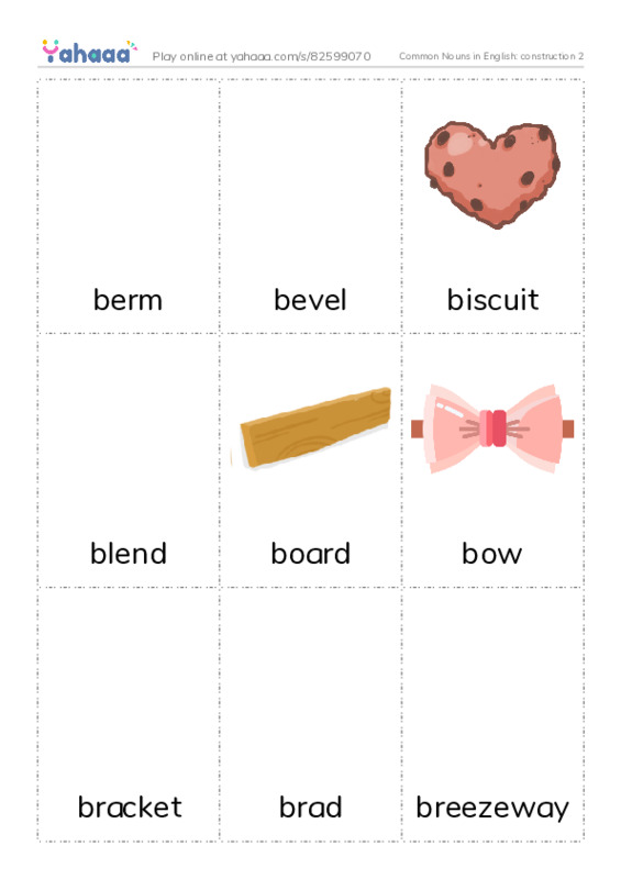 Common Nouns in English: construction 2 PDF flaschards with images