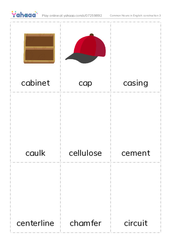 Common Nouns in English: construction 3 PDF flaschards with images