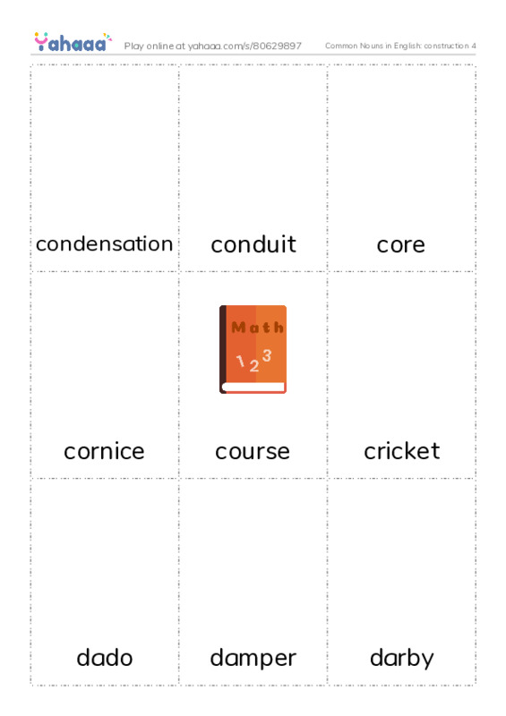 Common Nouns in English: construction 4 PDF flaschards with images