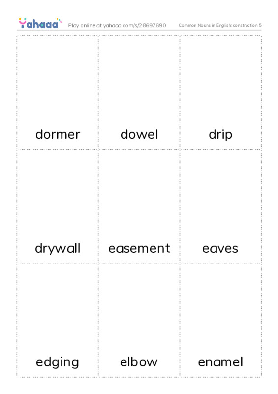 Common Nouns in English: construction 5 PDF flaschards with images