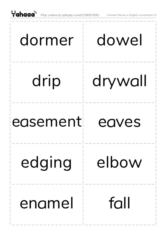 Common Nouns in English: construction 5 PDF two columns flashcards