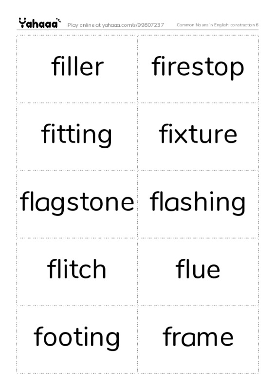 Common Nouns in English: construction 6 PDF two columns flashcards