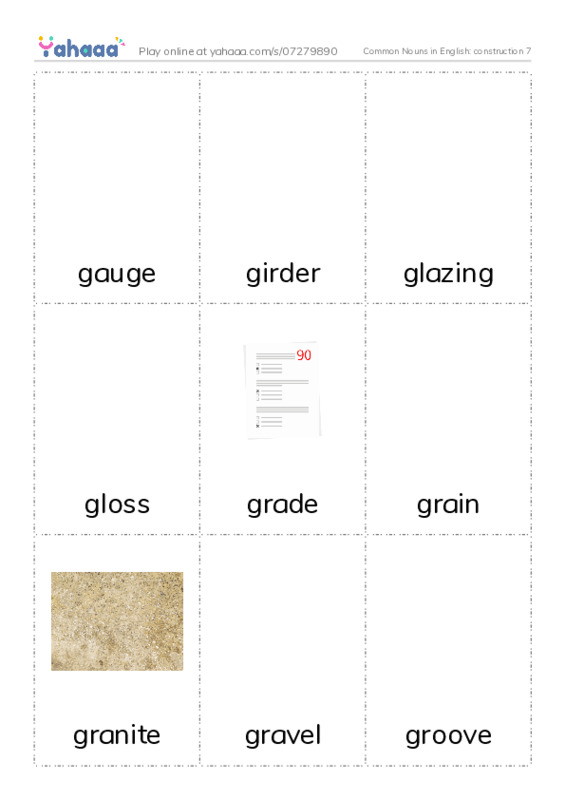 Common Nouns in English: construction 7 PDF flaschards with images