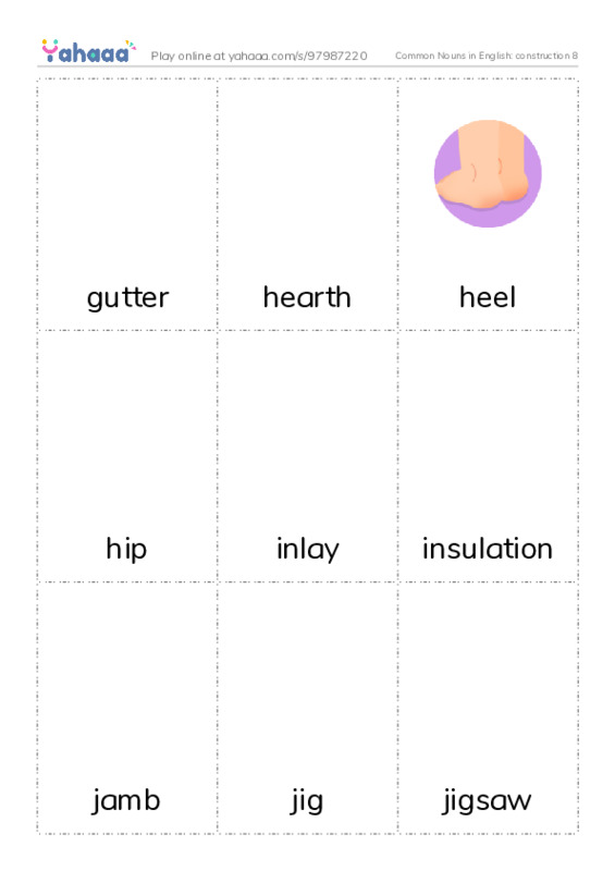 Common Nouns in English: construction 8 PDF flaschards with images
