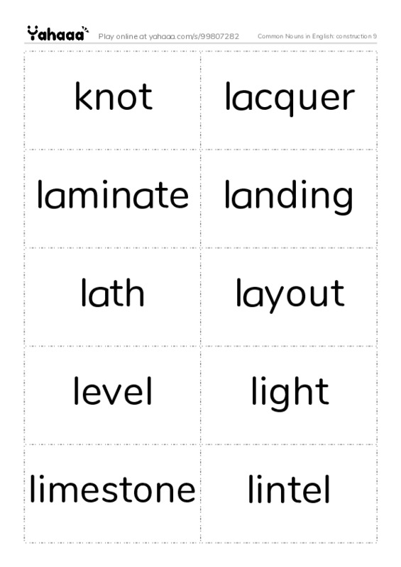 Common Nouns in English: construction 9 PDF two columns flashcards