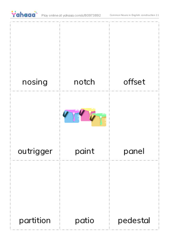 Common Nouns in English: construction 11 PDF flaschards with images