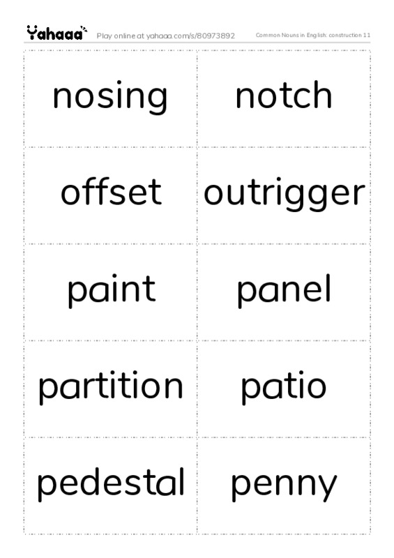 Common Nouns in English: construction 11 PDF two columns flashcards