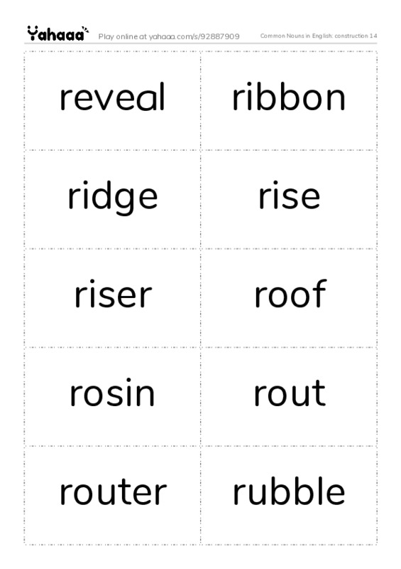 Common Nouns in English: construction 14 PDF two columns flashcards