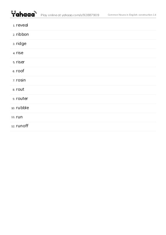 Common Nouns in English: construction 14 PDF words glossary